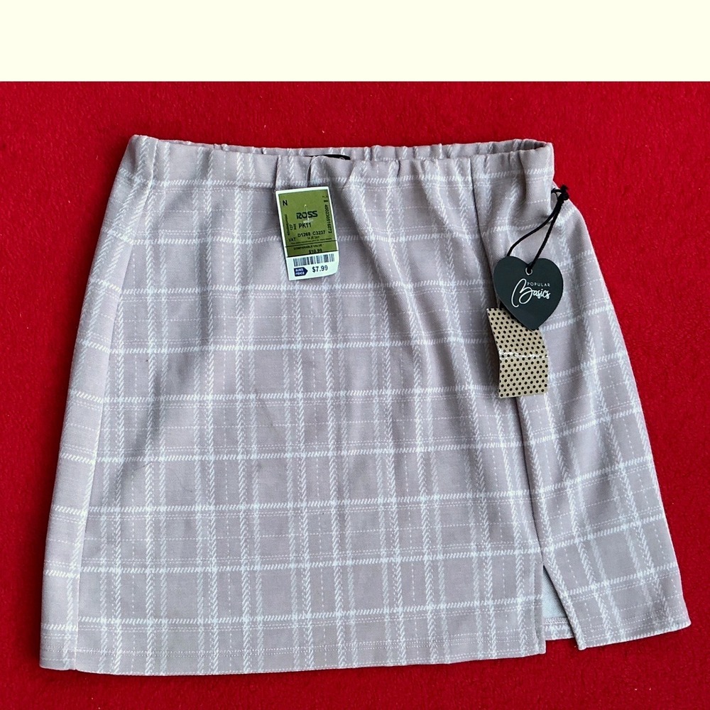 Popular Basics Mini Skirt‎ Women Large Mauve New Plaid Elastic Waist NWT